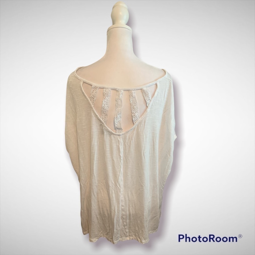 Final Sale Lane Bryant White Slub Knit Crochet Lace Back V-Neck Plus Size 18/20